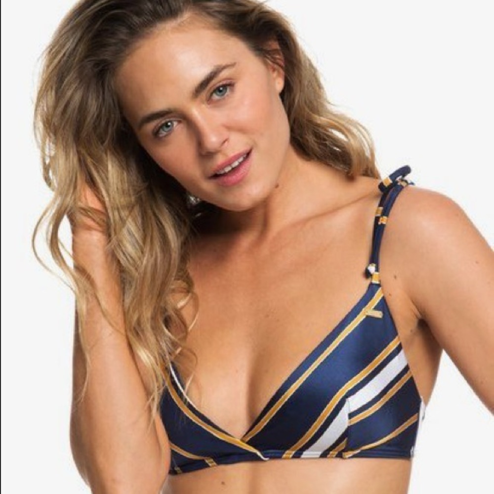 Roxy Blue Striped Swimsuit Top Large